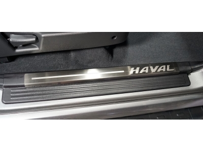 Накладки на пластиковые пороги лист шлифованный надпись HAVAL 4 шт ТСС для Haval H5 2020-2021