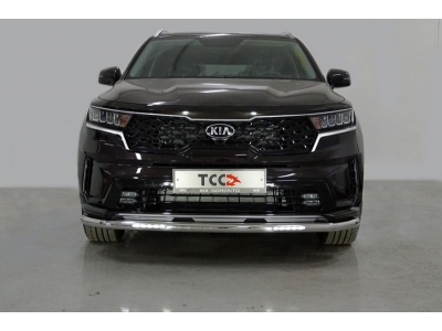 Защита переднего бампера с ДХО 60 мм ТСС для Kia Sorento 2020-2021