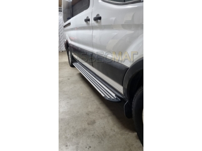 Порог алюминиевый правый Slim Line Silver 2220 мм ТСС для Ford Transit 2014-2021