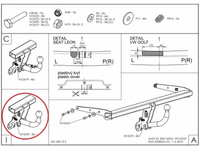 Фаркоп оцинкованный Galia шар A для Audi 3/Volkswagen Golf 7/Seat Leon 2012-2021
