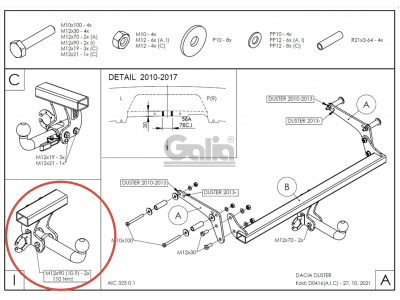 Фаркоп оцинкованный Galia шар A для Renault Duster/Nissan Terrano 2011-2021