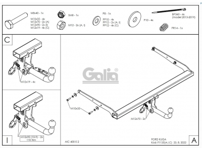 Фаркоп оцинкованный Galia шар C съемный для Ford Kuga 2008-2021