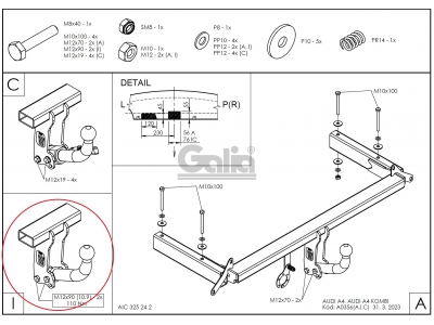 Фаркоп оцинкованный Galia шар A для Audi A4 1994-2001