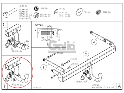 Фаркоп оцинкованный Galia шар A для Audi Q5 2016-2021