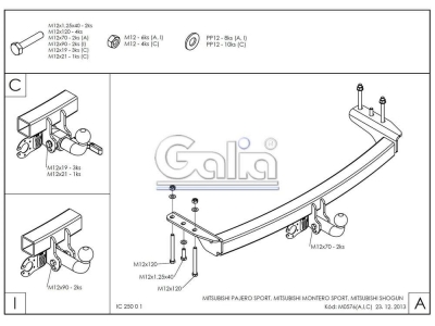 Фаркоп оцинкованный Galia шар A для Mitsubishi Pajero Sport 1998-2007