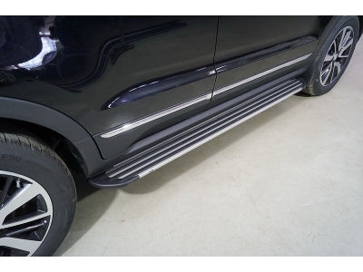 Пороги алюминиевые Slim Line Silver 1720 мм ТСС для Changan CS55 2WD 1.5T 2017 – н.в. 
