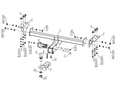Фаркоп для Exeed LX 2022-н.в., Chery Tiggo 7 Pro Max 2022-н.в., Chery Tiggo 7 Pro 2020-2024, Xcite X-Cross 7 2024-н.в. съемное крепление шара под американский квадрат