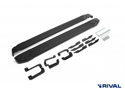 Порог-площадка "Black" F180ALB + комплект крепежа, RIVAL для Chery Tiggo 7 2019-2020/ 7Pro 2020-н.в./ 7Pro Max 2022-н.в./ Tiggo 8 2020-н.в,/ 8Pro 2021-н.в./ 8ProMax 2022-н.в./ Exeed LX 2022-н.в.