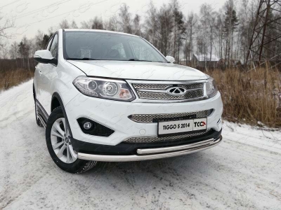Защита передняя двойная 60-42 мм ТСС для Chery Tiggo 5 2014-2021