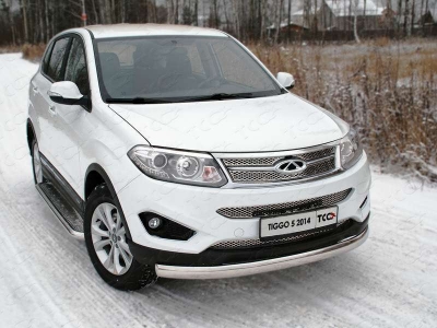 Защита передняя овальная 75х42 мм ТСС для Chery Tiggo 5 2014-2021