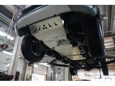 Защита картера, радиатора, КПП, РК (алюминий 4 мм) для Mitsubishi L200 2015-2023 (V - все; КПП - все), Mitsubishi Pajero Sport 2016-н.в. (V - все; КПП - все), FIAT Fullback 2016-2019 (4 части)