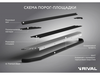 Порог-площадка "Premium-Black" A193ALB + комплект крепежа для GAC GS8 2023-н.в.
