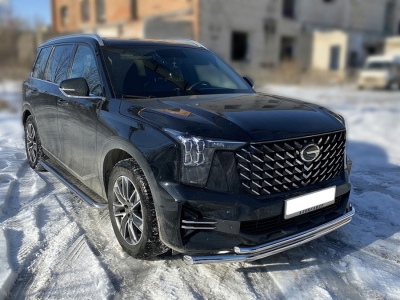 Защита переднего бампера с подгибами двойная d-60+43 Технотек для GAC GS8 II Рестайлинг 2021 – н.в.