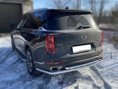 Защита заднего бампера полноразмерная  двойная d-60+43 Технотек для GAC GS8 II Рестайлинг 2021 – н.в.