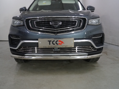Решетка радиатора 12 мм (без круизконтроля) ТСС для Geely Atlas PRO 1.5L 4WD 2021 – н.в.