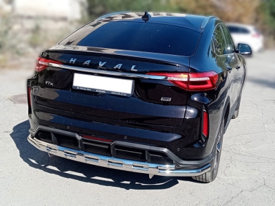 Защита заднего бампера двойная d-60+43 с доп.накладками Технотек для Haval F7X 2022 – н.в.