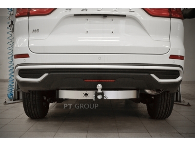 Фаркоп с нержавеющей накладкой Haval H6 2014-2020, Haval M6 2021-н.в. съемное крепление шара под американский квадрат