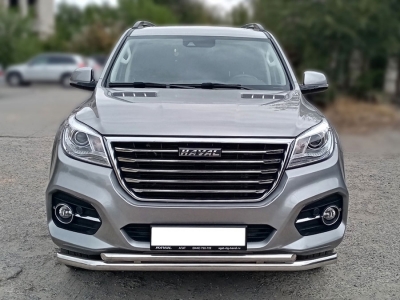 Защита переднего бампера d-60+43радиусная двойная Технотек для Haval H9 2017 – н.в.