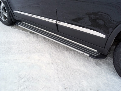 Пороги алюминиевые Slim Line Silver 1720 мм ТСС для Haval M6 1.5 2021 – н.в.