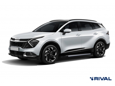 Пороги на автомобиль "Bmw-Style круг" Rival для Hyundai Santa Fe IV рестайлинг 2021-н.в./Tucson IV 2021-н.в./Kia Sportage V 2021-н.в./KIA Sorento 2020-н.в., 180 см, 2 шт., алюминий