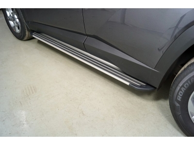 Пороги алюминиевые "Slim Line Silver" 1820 мм ТСС для Hyundai Tucson 2020 – н.в.