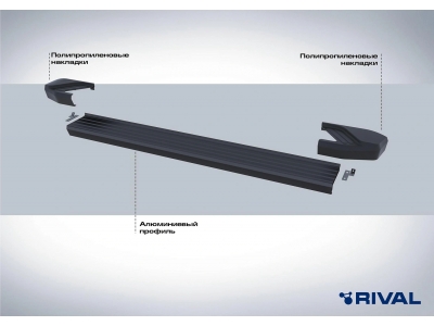 Пороги на автомобиль "Black" Rival для JAC S7 (Джак С7) 2020-н.в., 180 см, 2 шт., алюминий