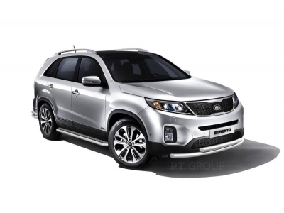 Защита порогов с алюм. площадкой d=51 мм (НПС) для Kia Sorento 2014-2020