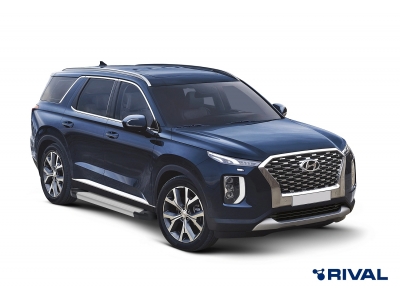 Порог-площадка "Silver" F193AL + комплект крепежа для Hyundai Palisade 2020-н.в., Kia Telluride 2019-н.в.