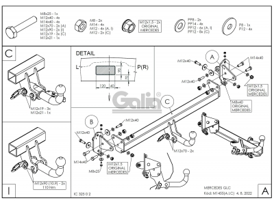 Фаркоп оцинкованный Galia для Mercedes GLC-Class x253 2015-2022, Mercedes GLC-Class Coupe C253 2016-2022 быстросъемное крепление шара