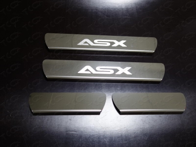 Накладки на пороги шлифованный лист надпись ASX ТСС для Mitsubishi ASX 2013-2016