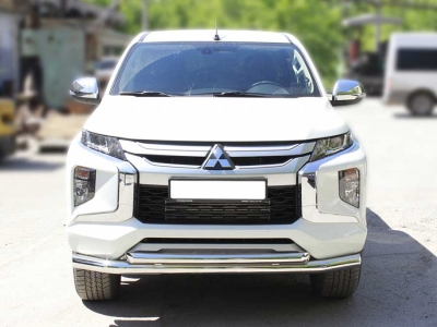 Защита переднего бампера двойная d-76+60 Технотек для Mitsubishi L200 2019 – н.в.