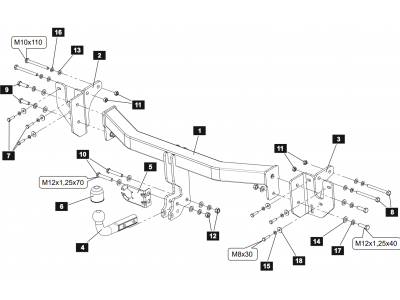 Фаркоп для Mitsubishi Outlander 2012-2022 съемное крепление шара на двух болтах