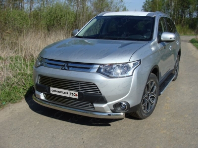 Защита передняя овальная 75х42 мм ТСС для Mitsubishi Outlander 2014-2015