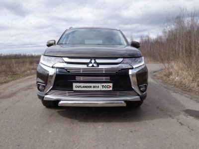 Защита передняя овальная 75х42 мм ТСС для Mitsubishi Outlander 2015-2018
