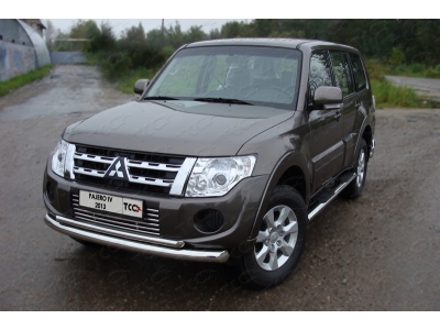 Защита передняя двойная 76-42 мм ТСС для Mitsubishi Pajero 4 2011-2014