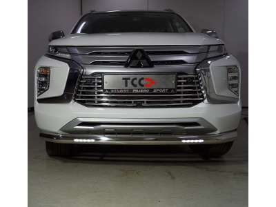 Защита передняя нижняя (с ДХО) 76,1 мм ТСС для Mitsubishi Pajero Sport III Рестайлинг 2019 – н.в. 
