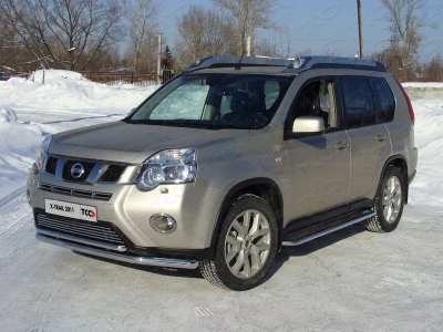Защита передняя двойная 60-42 мм ТСС для Nissan X-Trail 2011-2015