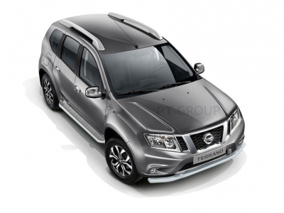 Защита порогов с алюм. площадкой d=51 мм «Эстонец» ИСКРА (ППК) для Renault Duster 2012-2020, Nissan Terrano 2014-2022