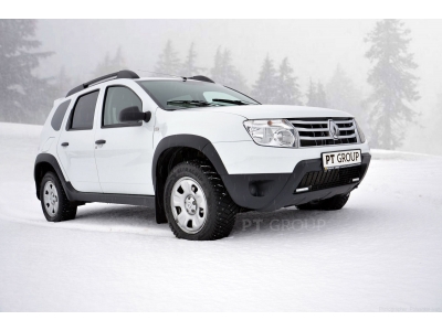 Защита порогов (черное тиснение) "Чистые штаны" (ABS) для Renault Duster 2021-2022