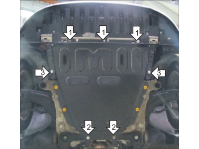 Усиленная защита картера двигателя, КПП (2 мм, сталь) для Renault Megane III 2008-2013, Renault Megane III 2013-2016, Renault Scenic III 2009-2016, Renault Grand Scenic III 2009-2017, Renault Fluence 2010-2012, 2012-2018