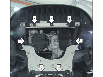 Защита картера двигателя, КПП (1,5 мм, сталь) для Renault Megane III 2008-2013, Renault Megane III 2013-2016, Renault Scenic III 2009-2016, Renault Grand Scenic III 2009-2017, Renault Fluence 2010-2012, 2012-2018
