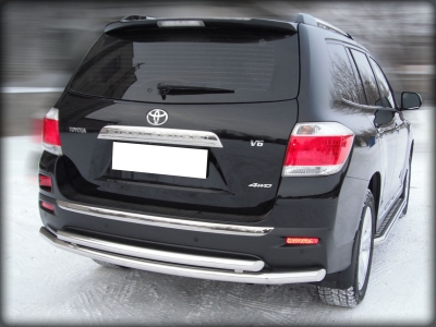 Защита заднего бампера радиусная двойная d-60+53 для Toyota Highlander 2010-2013
