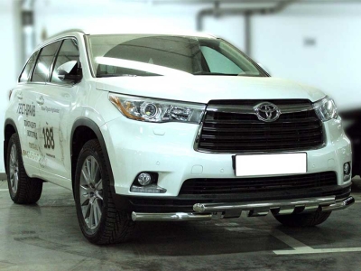 Защита переднего бампера d-60 с доп.накладками для Toyota Highlander 2014-2016