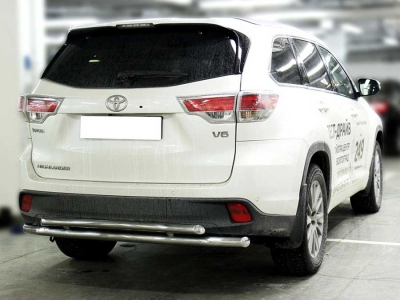 Защита заднего бампера радиусная двойная d-60+53 для Toyota Highlander 2014-2016