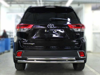 Защита заднего бампера радиусная двойная d-60+53 для Toyota Highlander 2017-2019