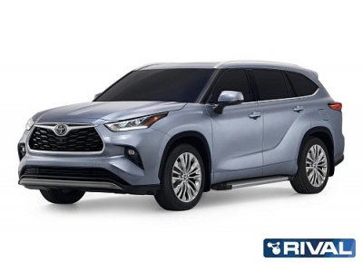 Порог-площадка "Silver" F180AL Rival + комплект крепежа для Toyota Highlander 2020-н.в. 