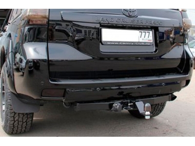 Фаркоп с хромированной накладкой для Toyota Land Cruiser Prado 2010-2023, Toyota Land Cruiser Prado 120 2002-2010 (3 точки крепления) съемное крепление шара под американский квадрат