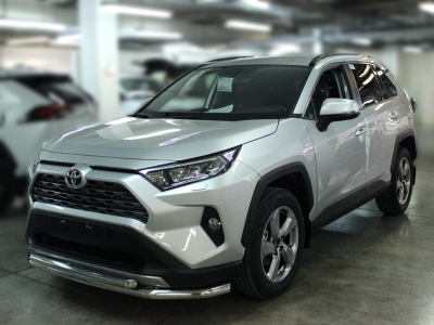 Защита переднего бампера двойная d-60+53 с четырьмя загибами для Toyota RAV-4 2019 – н.в.