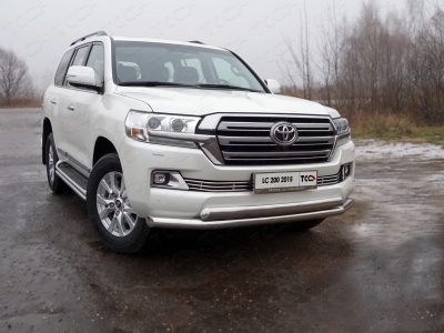 Защита переднего бампера двойная 76-75 мм ТСС для Toyota Land Cruiser 200 2015-2021