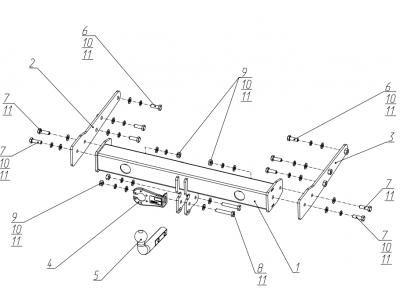 Фаркоп для Volkswagen Transporter T5,T6 2003-2019, Volkswagen Caravelle T5,T6 2003-2019, Volkswagen Multivan T5,T6 2003-2019 крепление шара на двух болтах